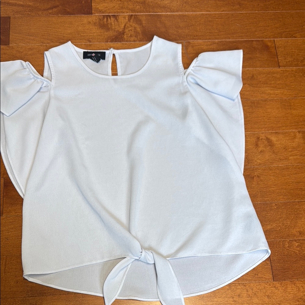 J.O.A. White Flutter Sleeve Ruffled Blouse